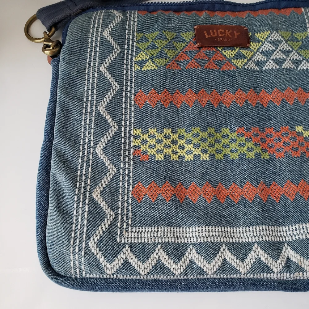 Vintage Lucky Brand Denim Embroidered Laptop Bag